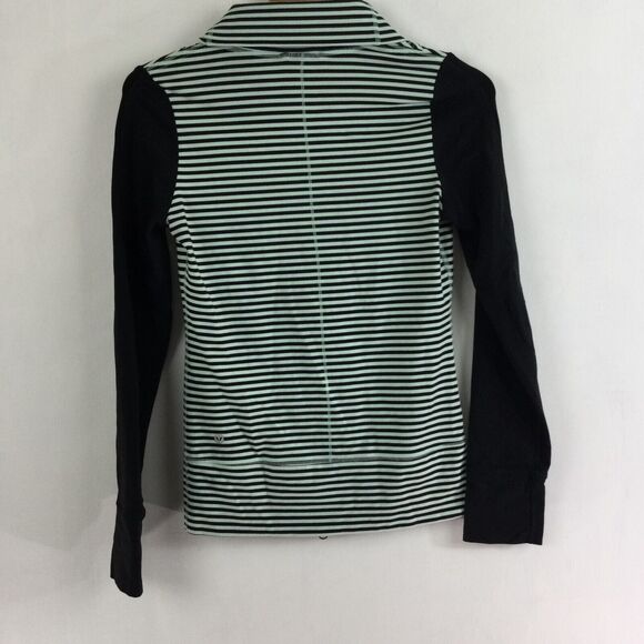 Lululemon Daily Yoga Mint Moment Full Zip Black Green Stripe Preppy Jacket Sz 4 - Picture 4 of 7